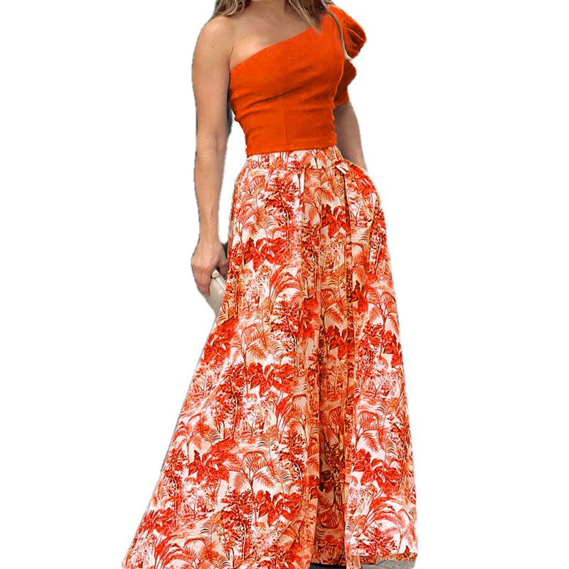 Sexy One Shoulder Tank Top & Wide Leg Pants Summer Women Outfits