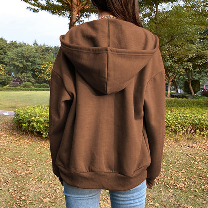 Casual Zipper Velvet Long Sleves Women Hoody Tops