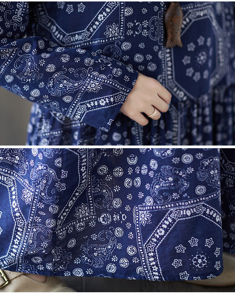 Vintage Plus Sizes Long Sleeves Blue Fall Dresses