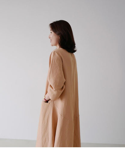 Plus Size Casual Linen A Line Long Dress-STYLEGOING