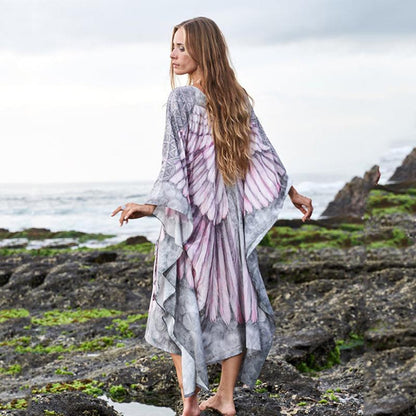 Chiffon Wings Design Pullover Cover Ups Dresses