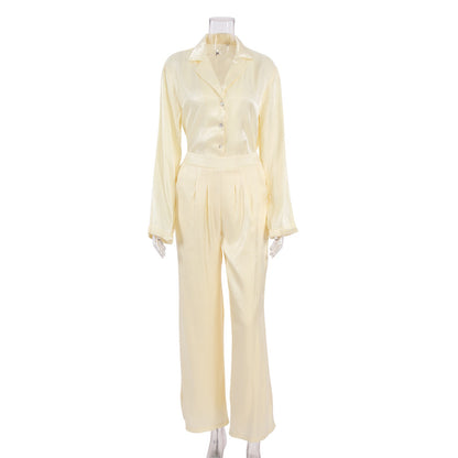 Classy Casual Women Long Sleeves Shirts and Wide Leg Pants
