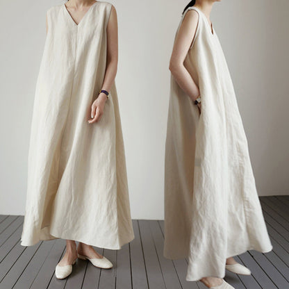 Women Linen Sleeveless Long Cozy Dresses