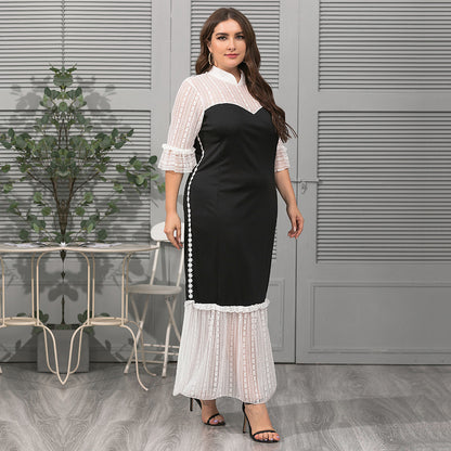 Women Stand Collar Lace Plus Sizes Long Dresses