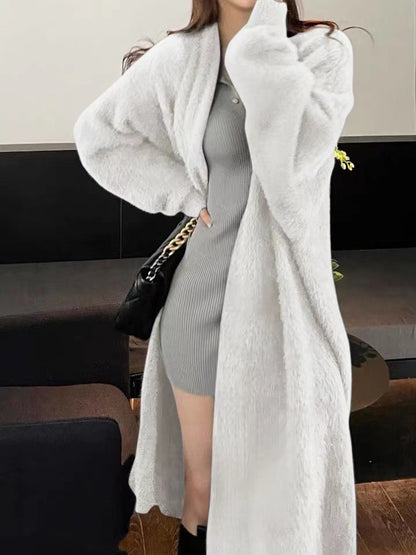 Casual Velvet Mink Long Knitting Cardigan Coats for Women