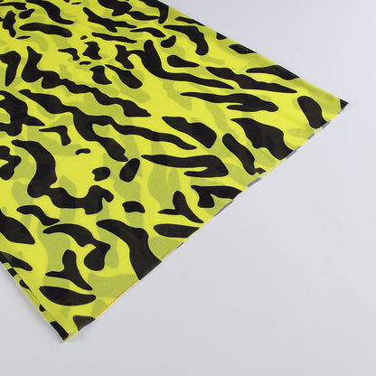 Sexy High Neck Yellow Leopard Long Sleeves Women Dresses