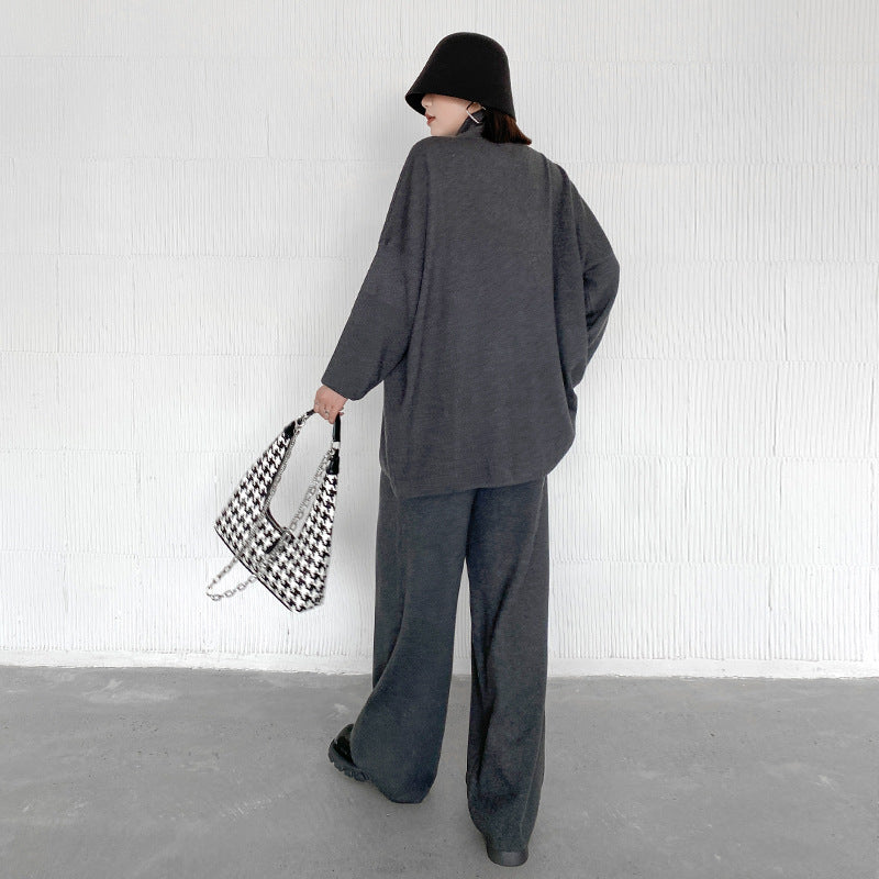 Fashion Turtleneck Sweaters and Wide Legs Pants Suits