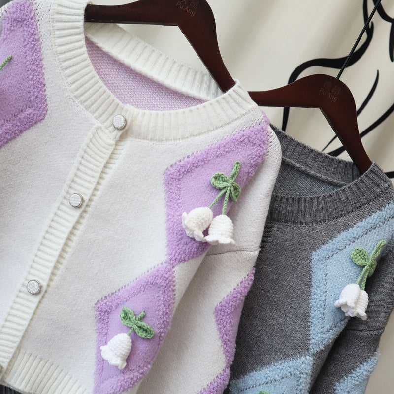 Lovely 3d Flowers Design Knitted Overcoats