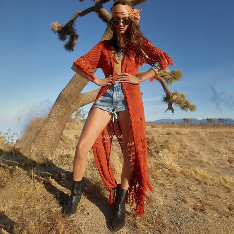 Women Knitted Crochet Long Bikini Cover Ups