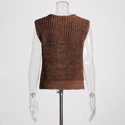Vintage Brown Knitted Tank Top Vest for Women