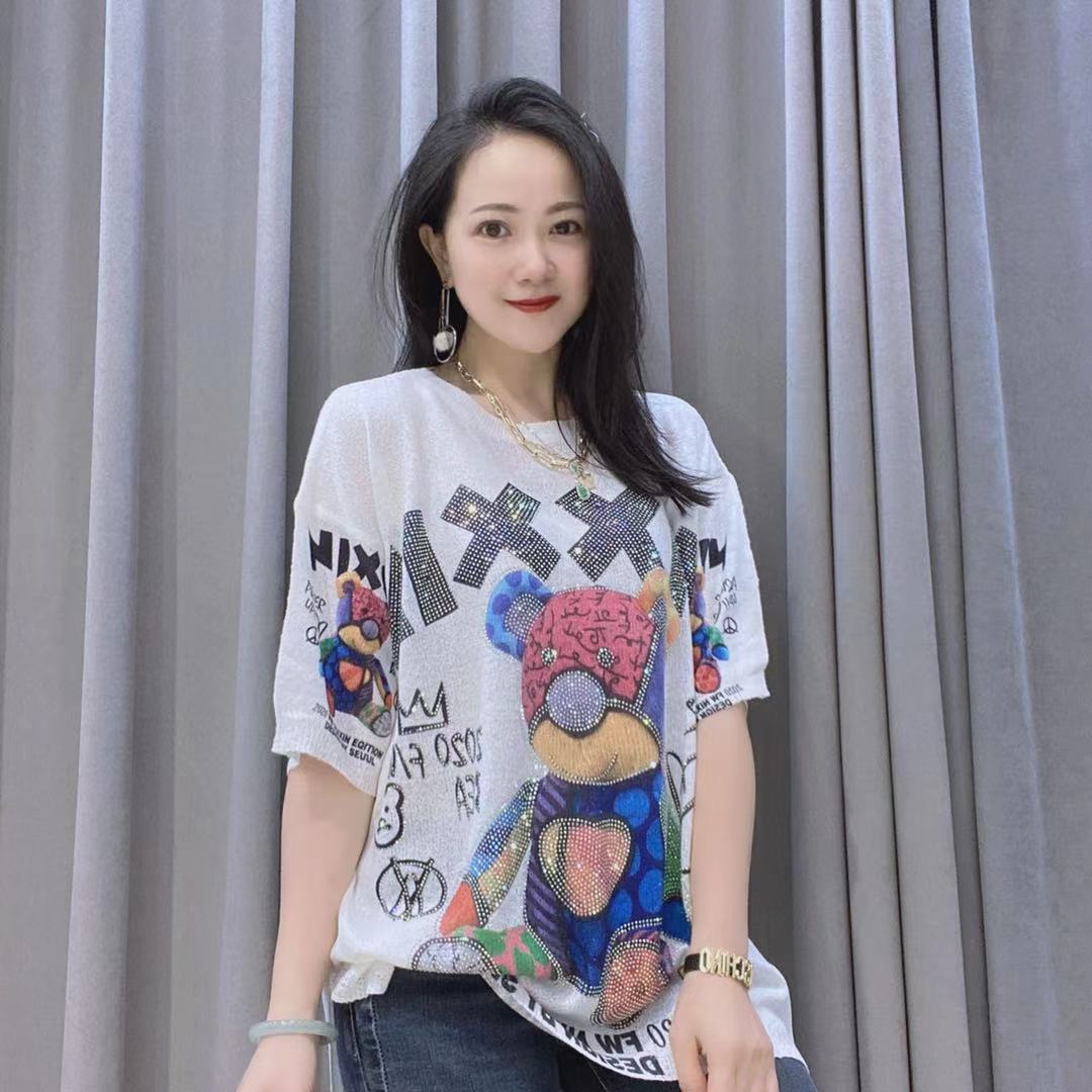 Summer Diamond Knitting Short Sleeves T Shirts