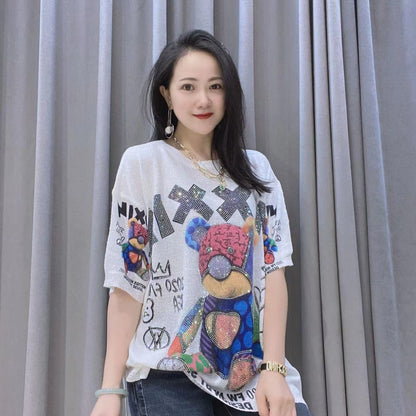 Summer Diamond Knitting Short Sleeves T Shirts