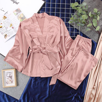 Women Satin Lace Up Fall Sleepwear Suits for Women