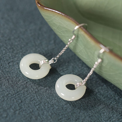 Lovely Nephrite Hook Tassel Silver Earrings for Women