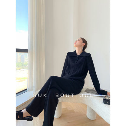 Fashion Knitted Pullover Sweater and Wide Legs Pants Sets
