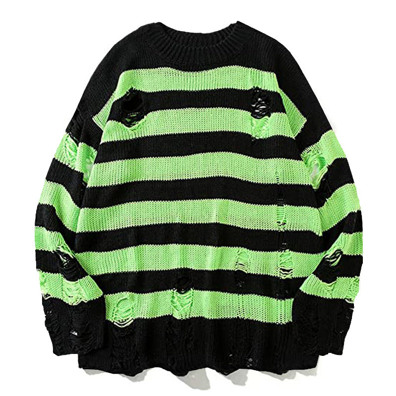 Casual Broken Holes Striped Knitting Sweaters for Couple