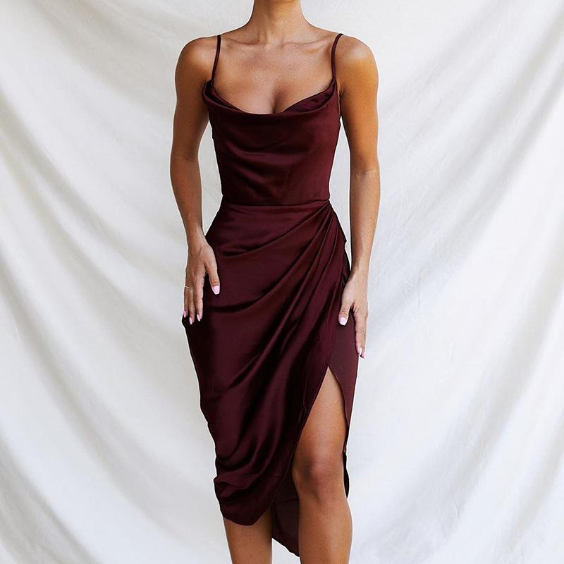 Sexy Split Front Satin Suspender Dresses
