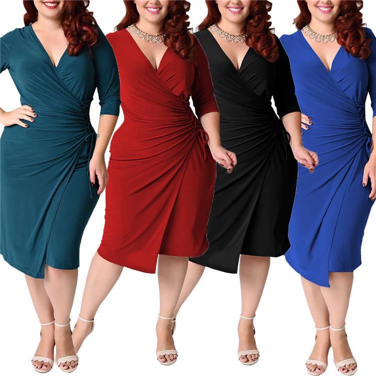 Plus Sizes Women Casual Half Sleeves Dresses-STYLEGOING