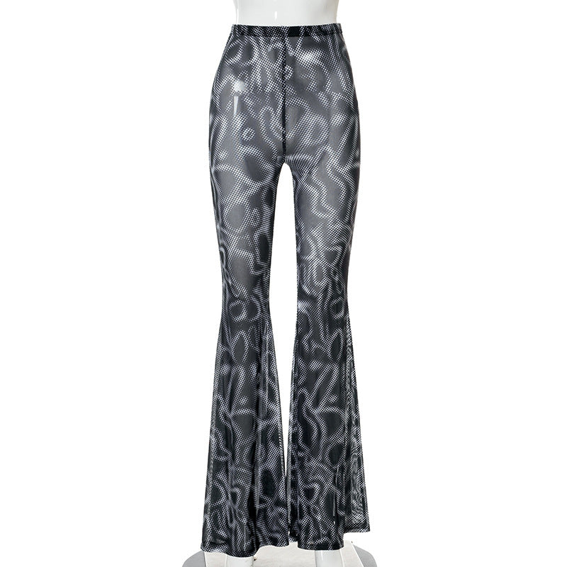 Sexy See Throught High Waist Trumpet Long Pants