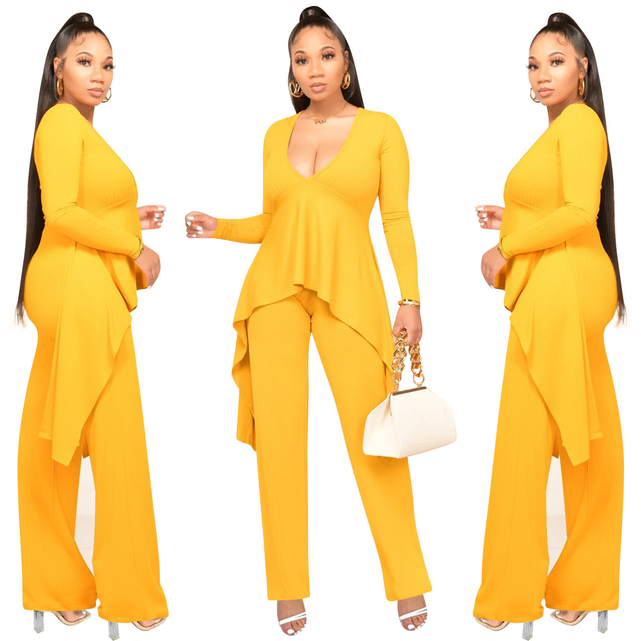 Sexy Yellow Fake Two Pieces Women Jumpsuits