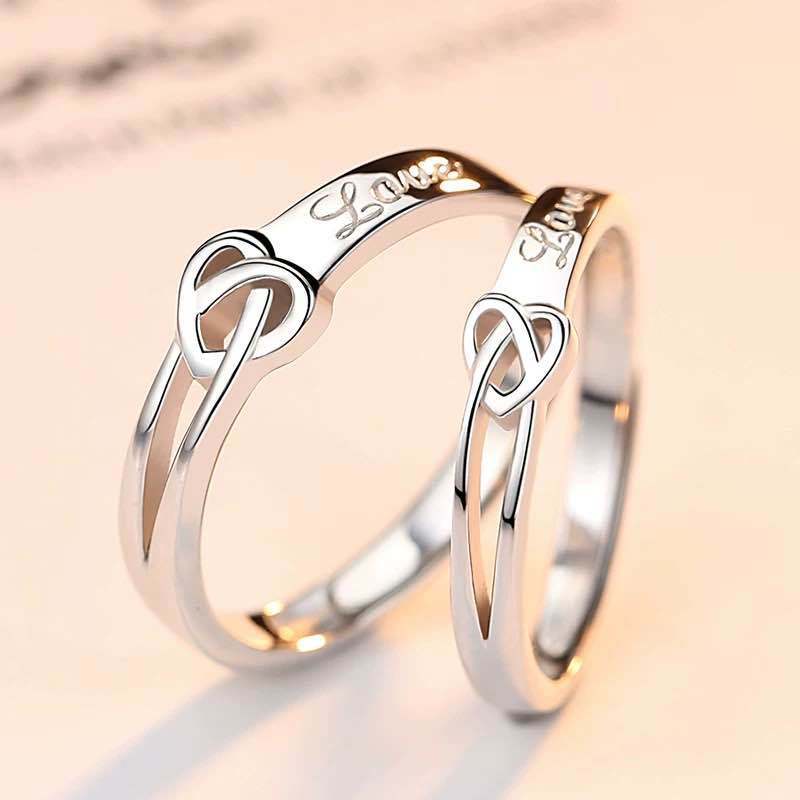 Tie The Knot Love Design Silver Couple Rings