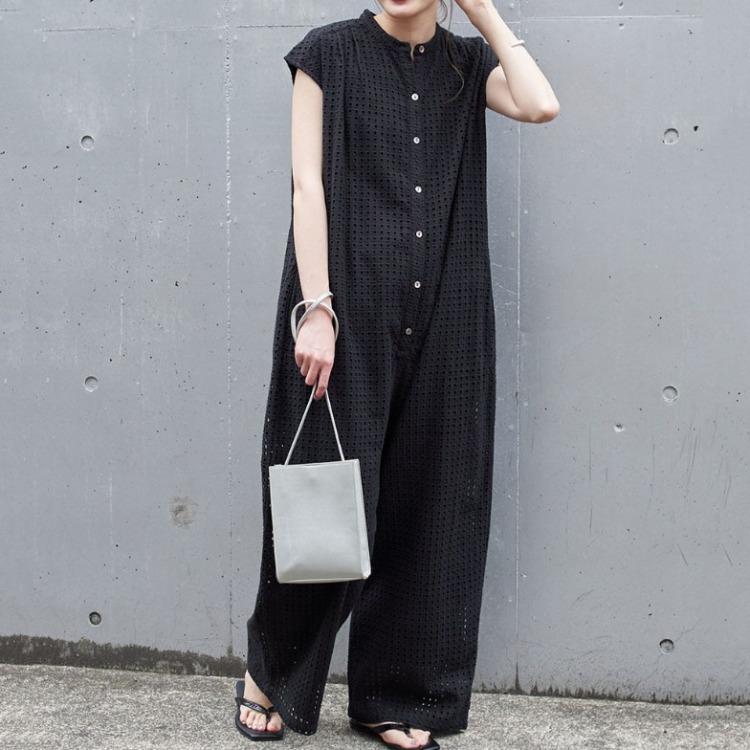Black Short Sleeves Office Lady Loose Jumpsuits-STYLEGOING