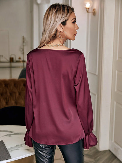 Elegant Satin Pullover Long Sleeves Women Shirts