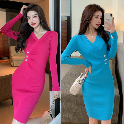 Sexy V Neck Knitted Tight Dresses