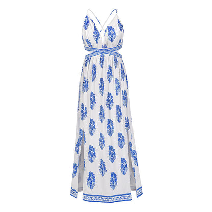 Vintage Sexy Backless Bandage Long Boho Holiday Dresses