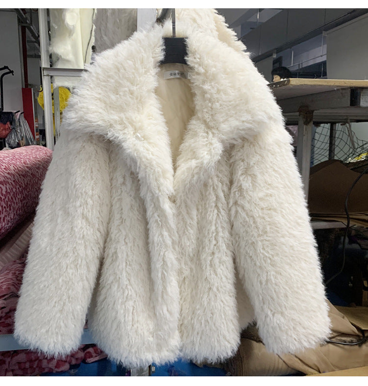 Winter Pink Artifical Fur Soft Overcoat for Women