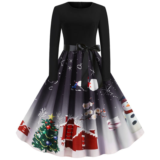 Christmas Vintage Round Neck Women Dresses-STYLEGOING