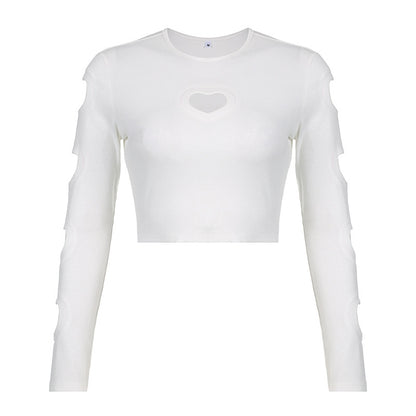 Sexy Hollow Out Sweetheart Design Midriff Baring Long Sleeves T Shirts