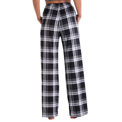 Causal Plaid Women Pajamas Pants Elastic Cord