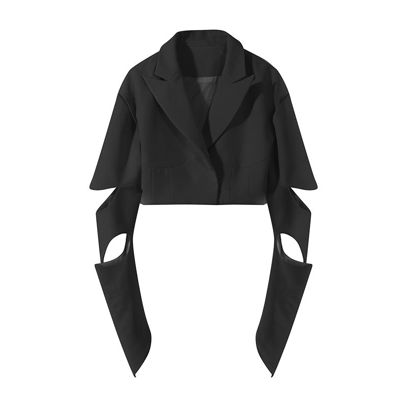 Designed Irregular Hollow Out Long Sleeves Short Blazers