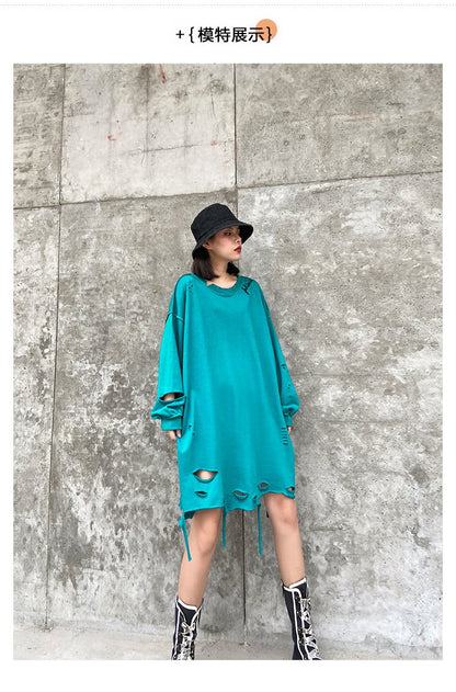 Plus Sizes Broken Holes Hoodies-STYLEGOING