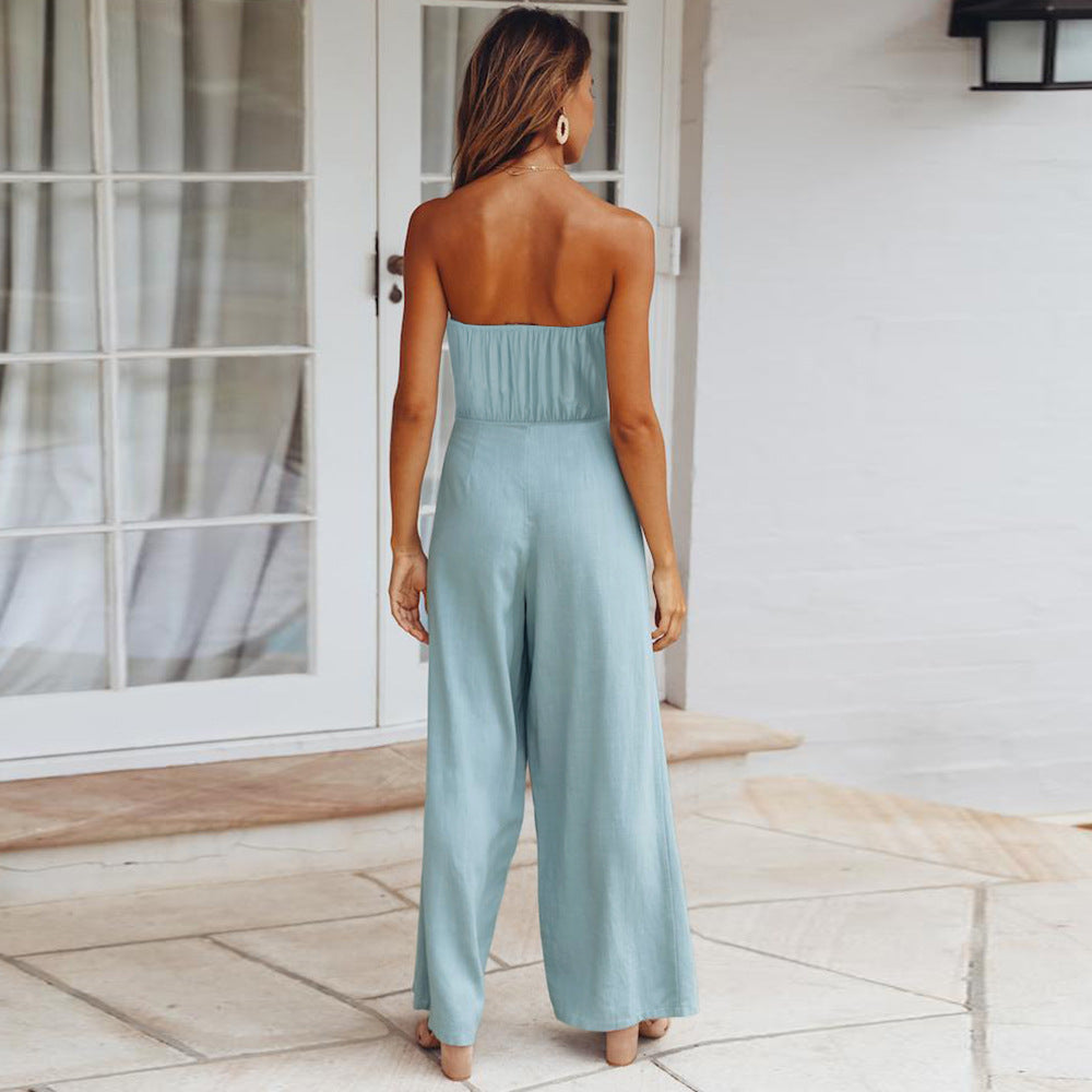 Summer Casual Strapless Backless Women Jumpsuits