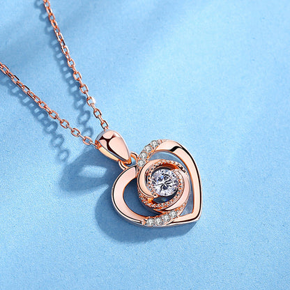 Permenant Heart Rose Design Sterling Sliver Zircon Necklace