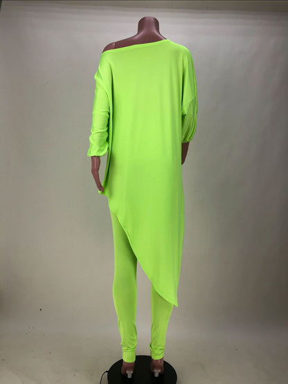One Shoulder Irregular Bat Sleeves Tops&pants Suits