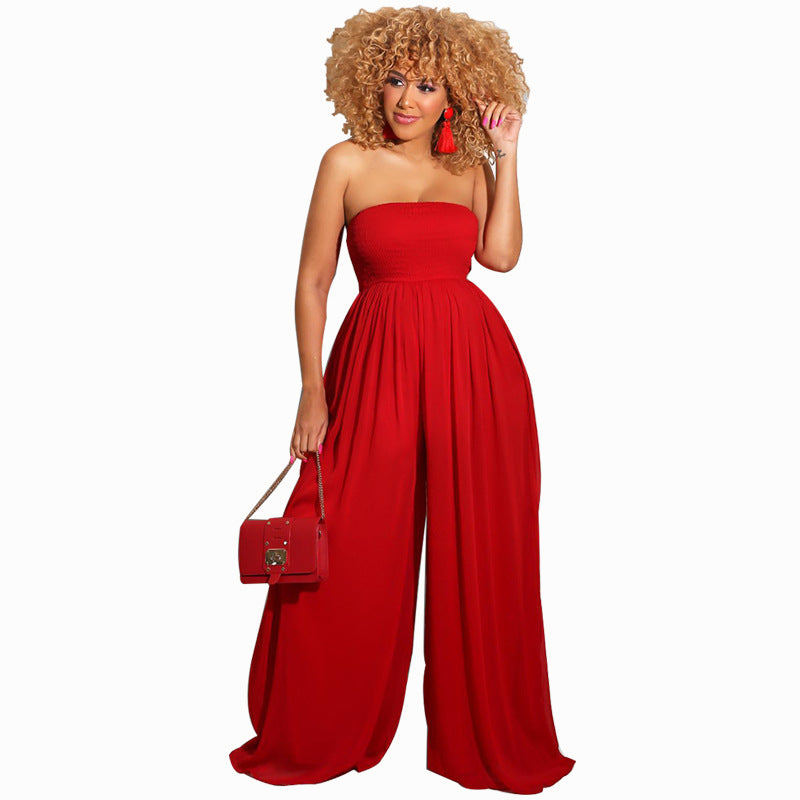 Sexy Strapless High Waist Chiffon Summer Jumpsuits