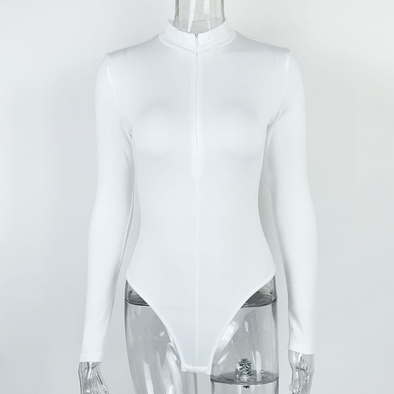 Sexy Fashion Long Sleeves Zipper Tight Jumpsuits Shirts