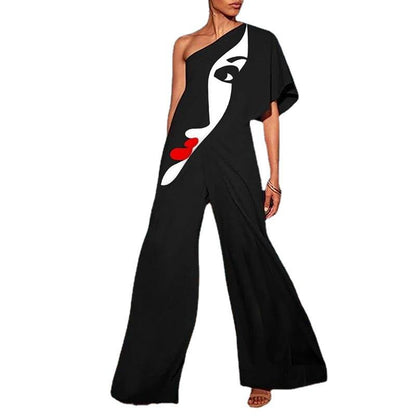 New Summer Fashion Face Print One Shoulder Jumpsuits-STYLEGOING