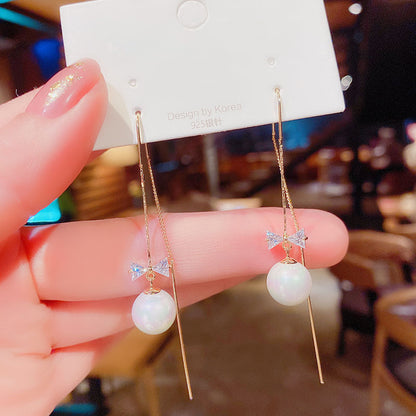 Fasion Bowknot Pearl Dangle Earrings for Women