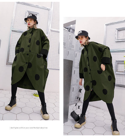 Casual Irregular Dot Print Batwing Coats for Women
