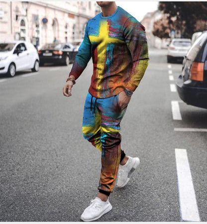 Casual Print Men's Sports Suits-STYLEGOING
