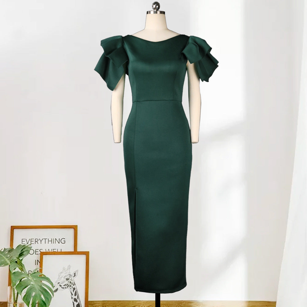 Sexy Ruffled Short Sleeves Women Green Evning Party Dresses