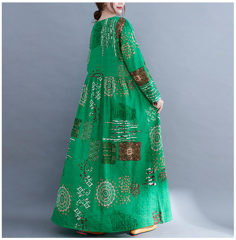 Women Green Plus Sizes Long Sleeves Cozy Dresses