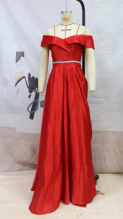 Red Off The Shoulder Long Evening Dresses