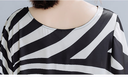 Summer Black Striped Plus Sizes Dresses