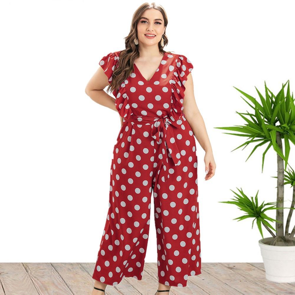 Summer Ruffed Polk Dot Plus Size Jumpsuits-STYLEGOING