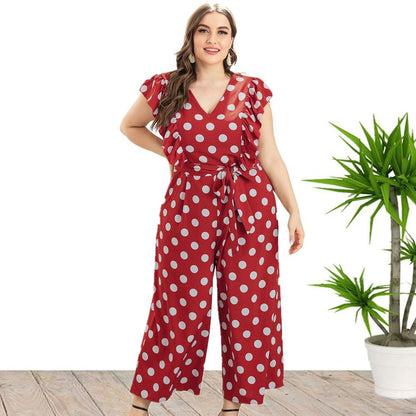 Summer Ruffed Polk Dot Plus Size Jumpsuits-STYLEGOING